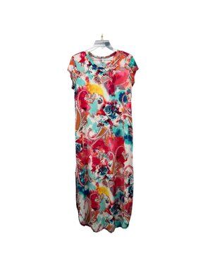 Acting Pro Paisley Maxi Dress Cap Sleeve Colorful Side Slits Size Medium